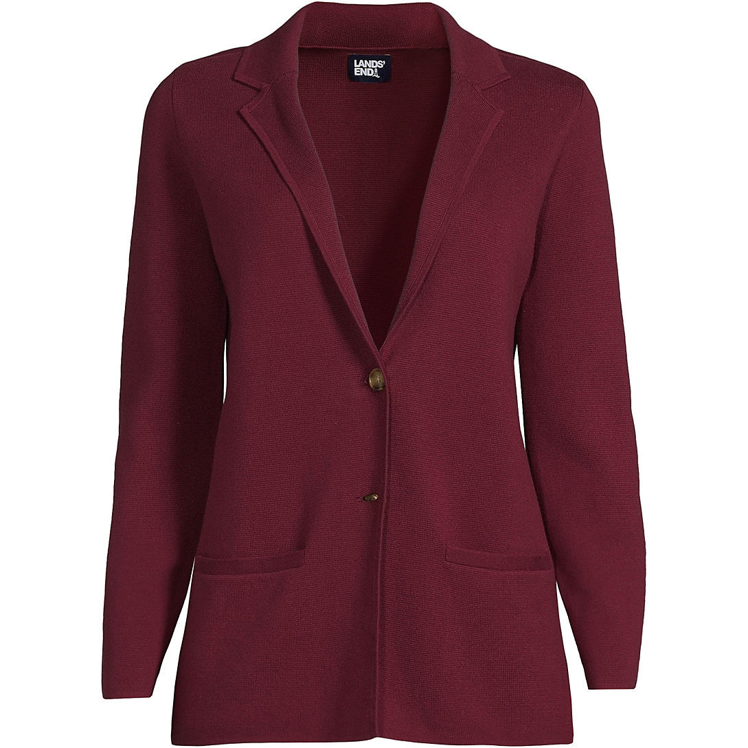 Women's Fine Gauge Cotton Button Front Blazer Sweater | Lands' End (US)