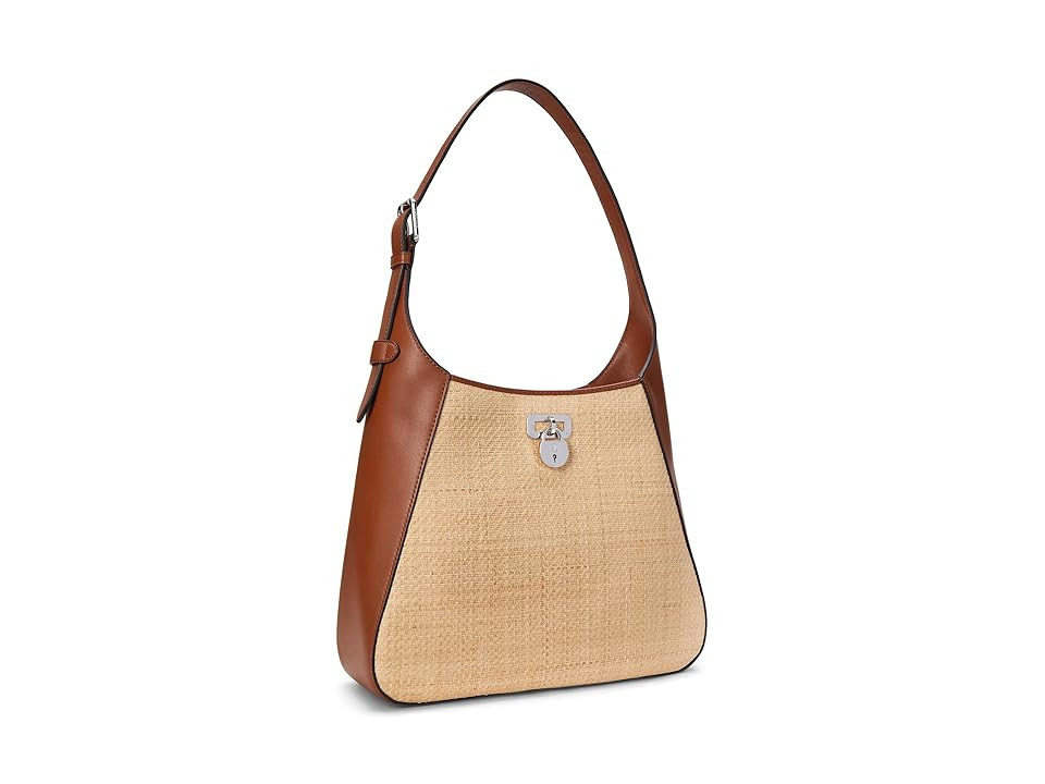 Lauren Ralph Lauren Raffia Large Tanner Shoulder Bag Shoulder Women's Handbags Natural/Lauren Tan, Leather | Zappos