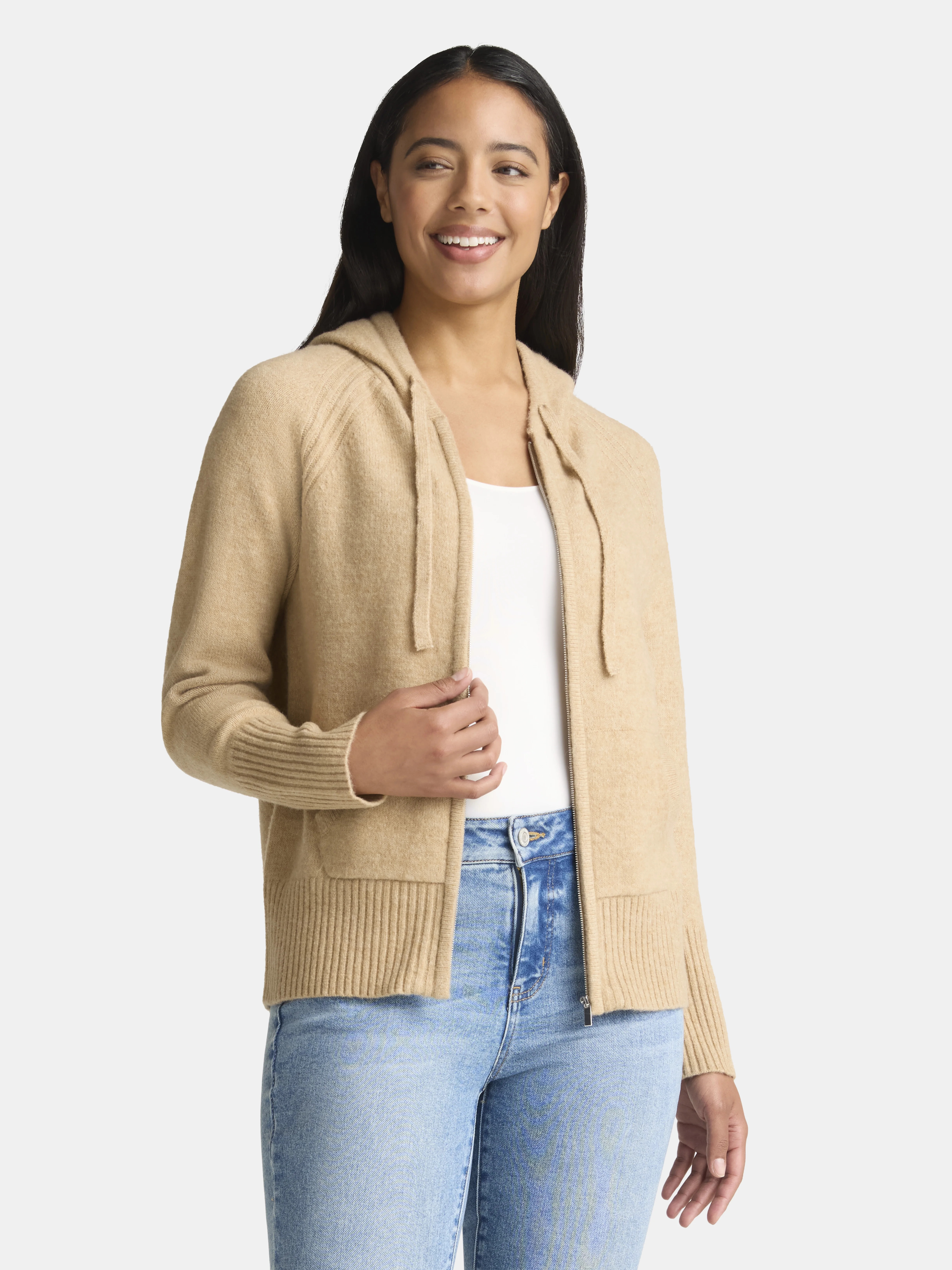 Time and Tru Women's Zip Front Hoodie Sweater, Midweight, Sizes XS-XXXL | Walmart (US)