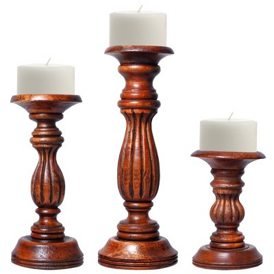 Mela Artisans Medium Polish Candle Holders for Pillar Candles (Set of 3) Rustic Wooden Candle Holders Pillar6", 9", 12" | Target