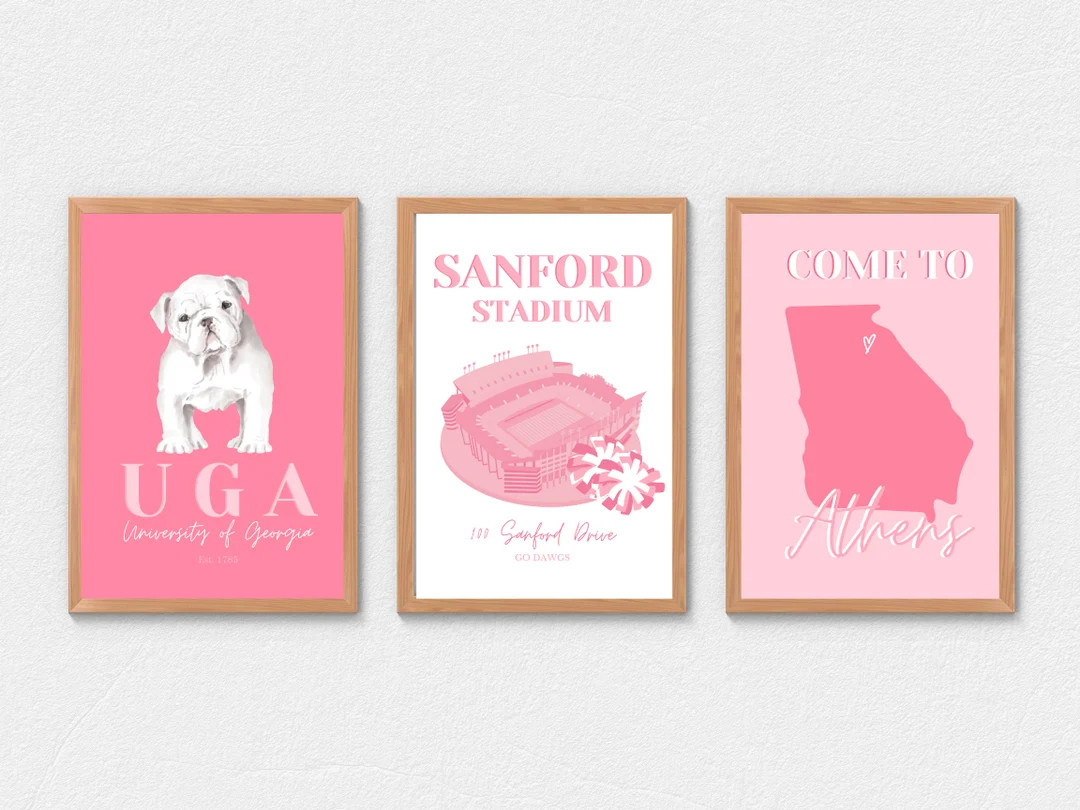 Preppy University of Georgia Digital Prints - Set of 3 (Pink) INSTANT DOWNLOAD | Etsy (US)