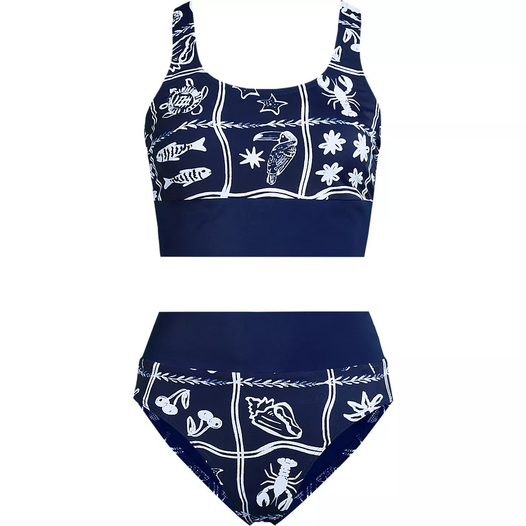 Women's Tugless Midkini Top and High Waisted Bottom Swimsuit Set | Lands' End (US)