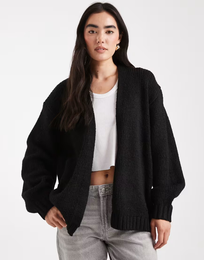 ASOS DESIGN chunky oversized edge-to-edge cardigan in black | ASOS (Global)
