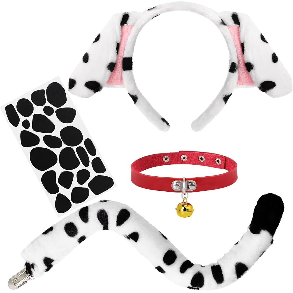 4 Pcs Dalmatian Costume Adult,Dalmation Ears Headband with Tail/Choker/Felt Sticker,Halloween Dog... | Amazon (US)