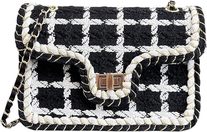 Checkered Crossbody Bag for Women, Cute Black & White Woven Shoulder Bag Small Lightweight Trendy... | Amazon (US)