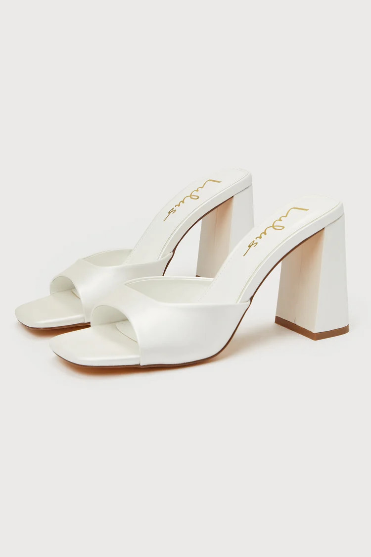 Preslie White Satin High Heel Slide Sandals | Lulus