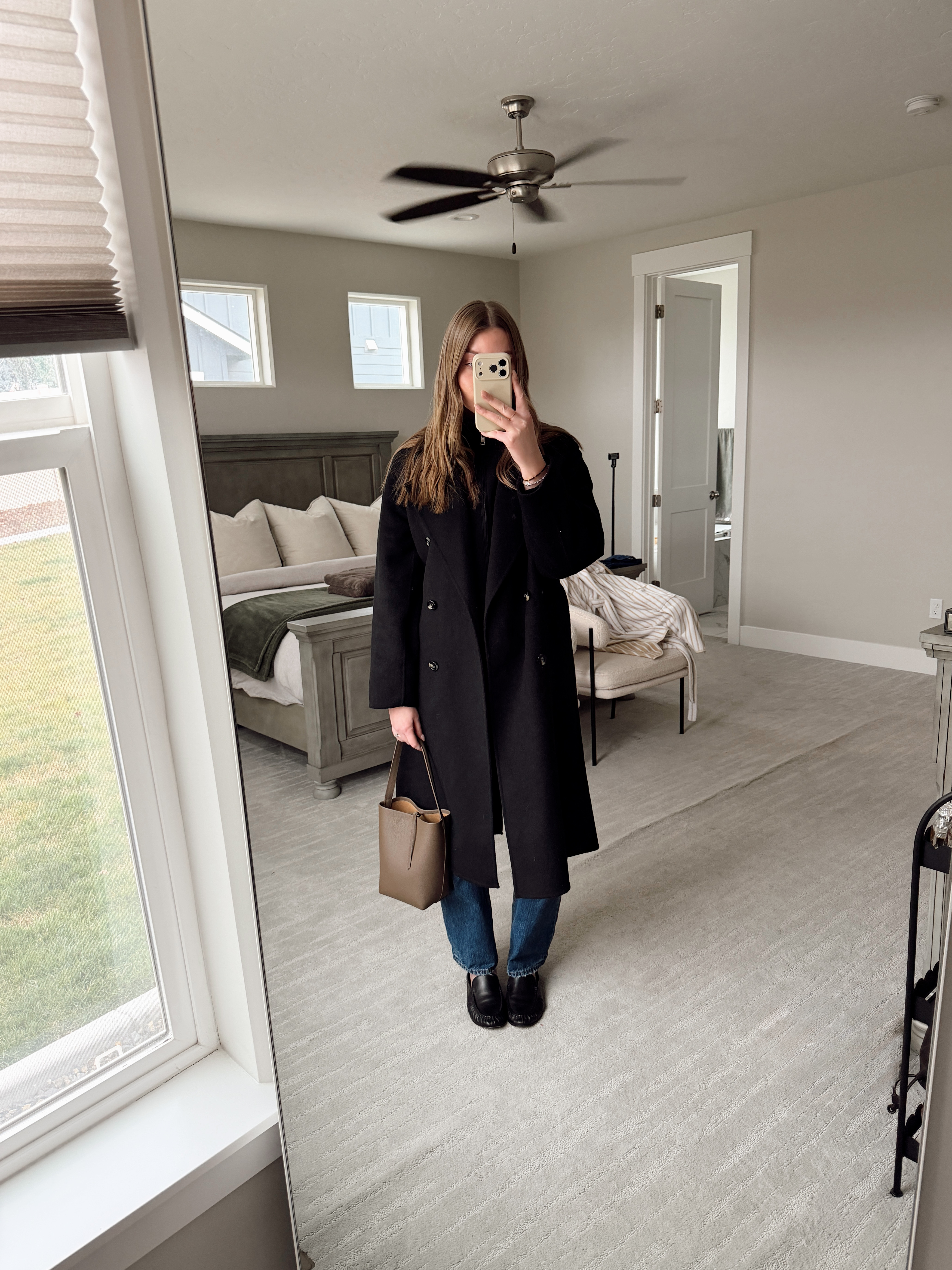 black wool coat - small, track jacket - small, leather mules, leather bucket bag 

 #LTKootd #LTKWorkwear