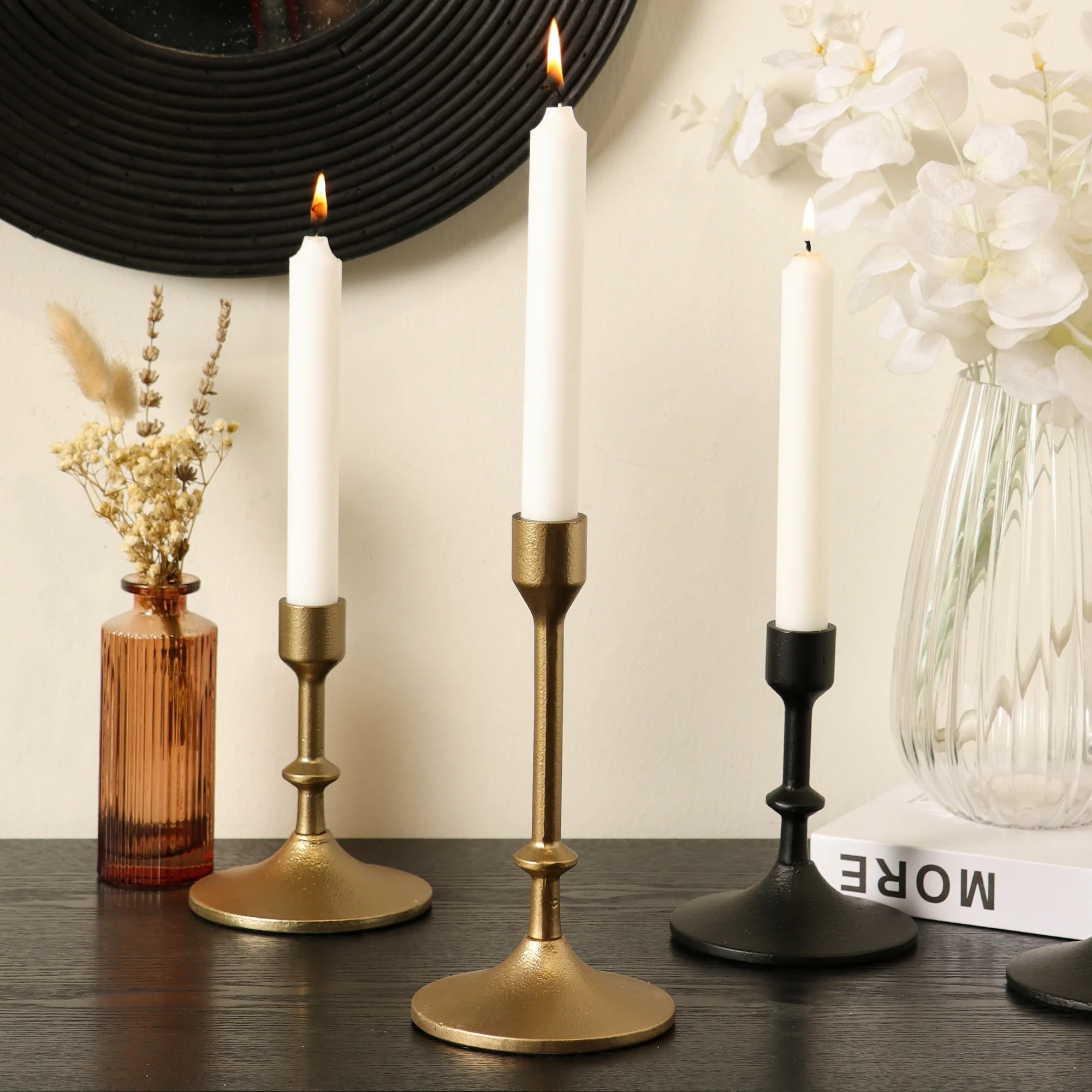 Better Homes & Garden 7.8" Gold Cast Iron Taper Candle Holder, Large - Walmart.com | Walmart (US)