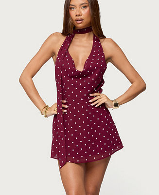 Women's Polka Dot Cowl Neck Mini Dress | Macy's