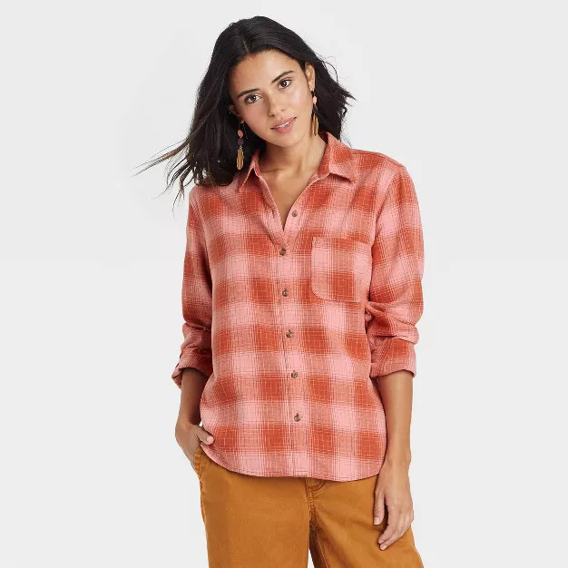 Women's Long Sleeve Flannel Button-Down Shirt - Universal Thread™ Plaid | Target