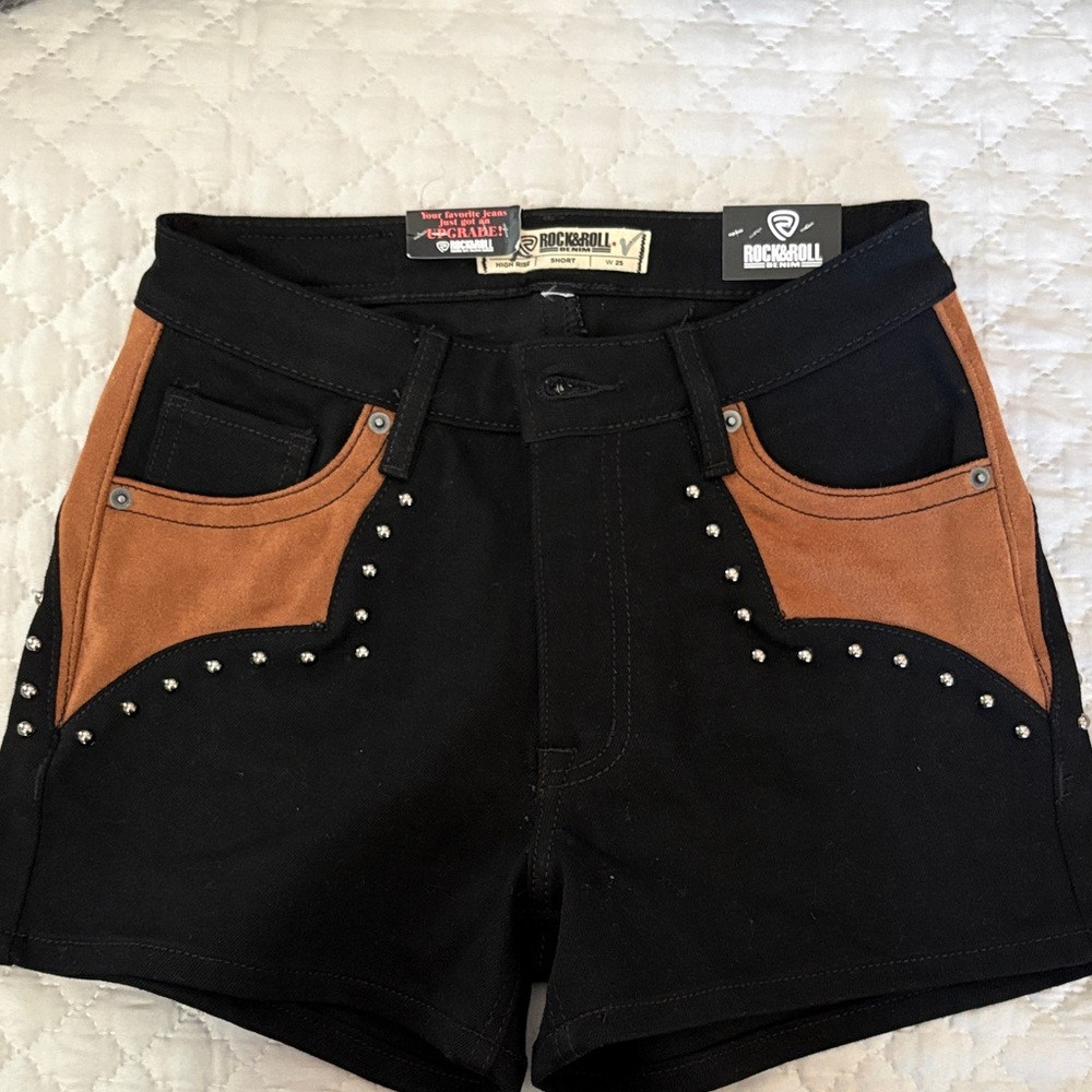 Rock & Roll High Waist Black Shorts with Brown Suede Pockets | Poshmark