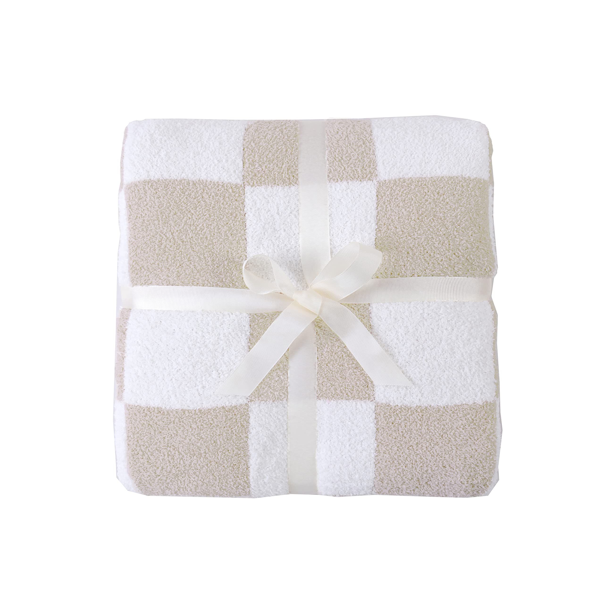 Fleece Throw Blanket Beige Checkerboard Grid Throw Blanket Ultra Soft Warm Reversible Bed Blanket... | Amazon (US)