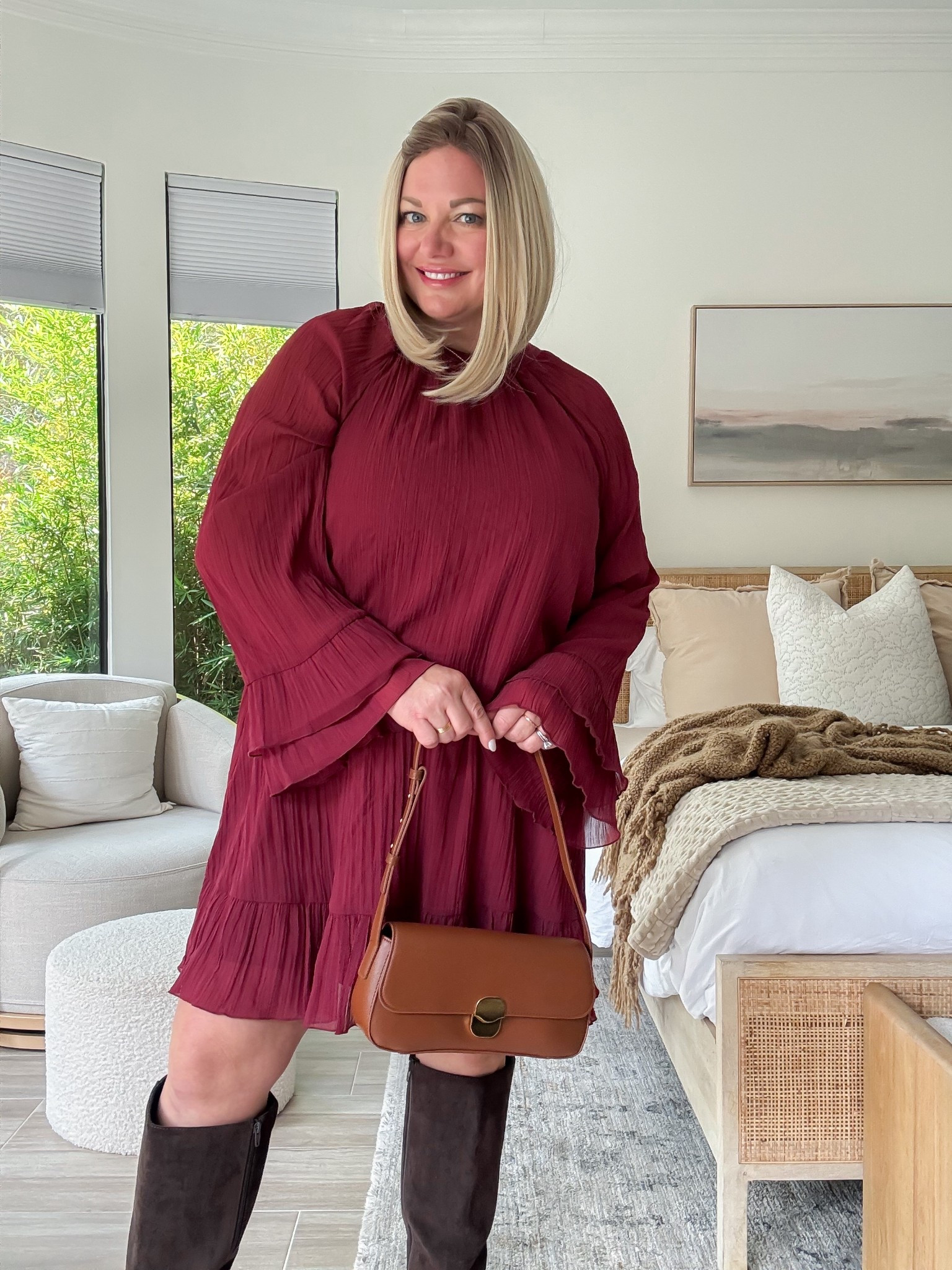 #walmartpartner Another date night look from @walmartfashion.  I couldn’t resist this flirty flowy dress.  Comes in several colors.  I got this purse in black & brown because the price is so nice.

#walmartfashion #datenight #fallfashion 

#LTKMidsize #LTKStyleTip #LTKFindsUnder50