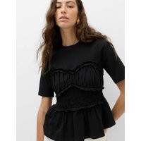 M&S Pure Cotton Ruffle Top Black | Marks & Spencer (UK)