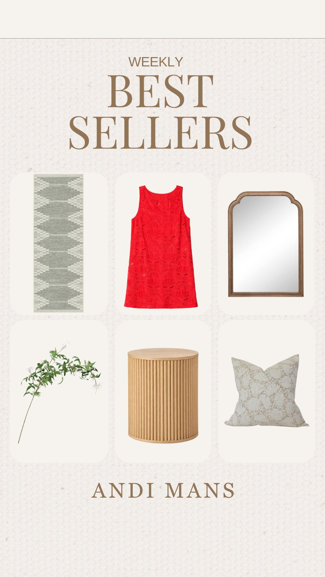 Your weekly best sellers are here! This neutral runner is perfect for a kitchen or hallway. The Target swim cover-up is made for beach days, and this arched mirror is the perfect accent for any room. I’m also loving these spring faux stems—Target always gets them right. The fluted side table is stunning, and this neutral floral pillow cover is a must for spring. 

 

#LTKSeasonal #LTKOver40 #LTKHome