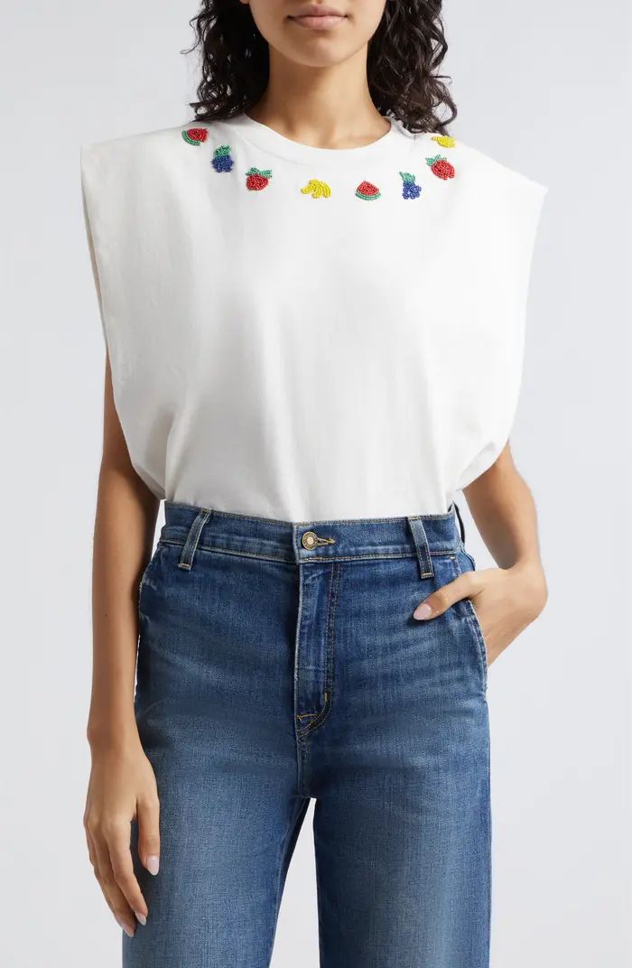 Fruit Bead Embellished Cotton Muscle T-Shirt | Nordstrom