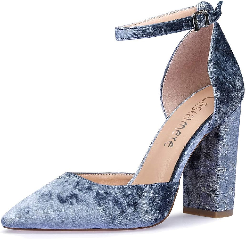 Castamere Womens High Heels Chunky Block Heel Sandals Pointed Toe Ankle Strap Pumps 10CM | Amazon (US)