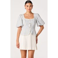 ASTR the Label | Brigitta Striped Puff Sleeve Mini Dress in White blue stripe | Size S | ASTR The Label (US)