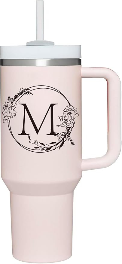 Personalized 40oz Tumbler Cup with Initials.Cup with Letter M 40oz Tumbler with Handle.Custom Tum... | Amazon (US)
