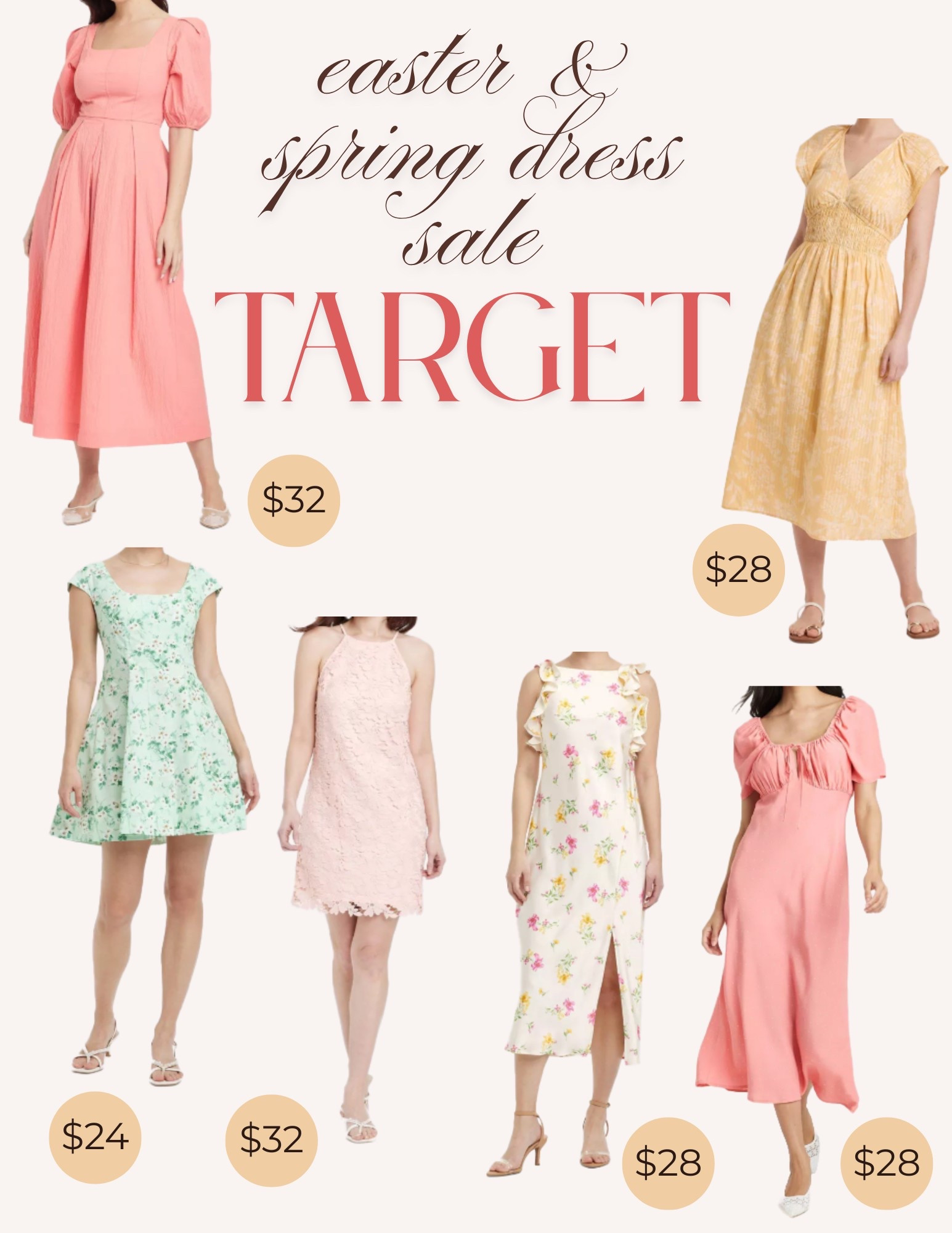 Pretty Easter and Spring dresses on sale at Target. Midi or maxi dresses perfect for warm spring days or Easter Sunday. 

#LTKSeasonal #LTKFindsUnder50 #LTKSaleAlert