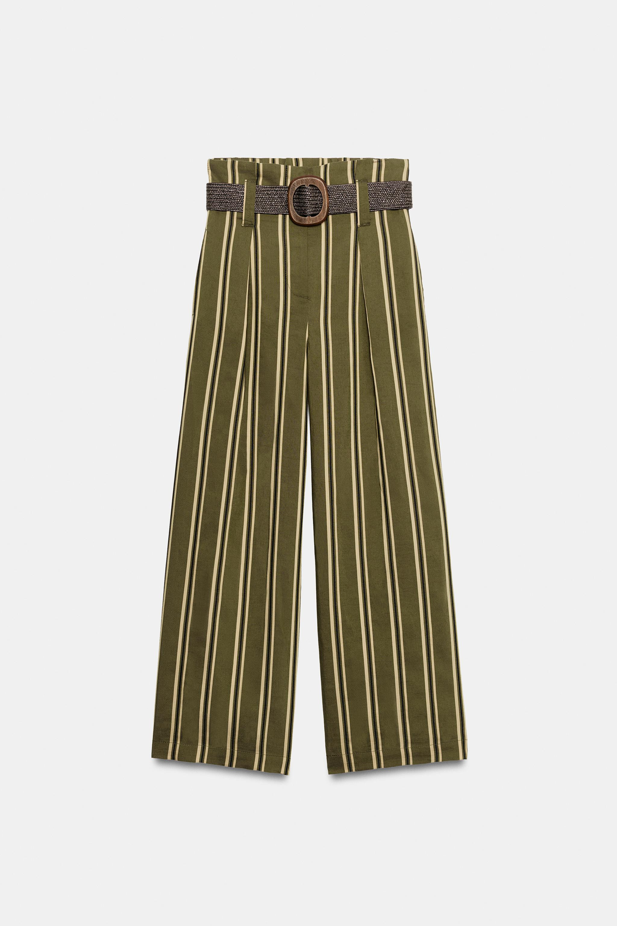 STRIPED BELTED TROUSERS | Zara US