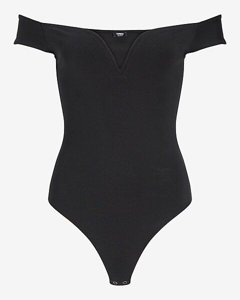 Body Contour Ribbed V-Wire Off The Shoulder Thong Bodysuit | Express