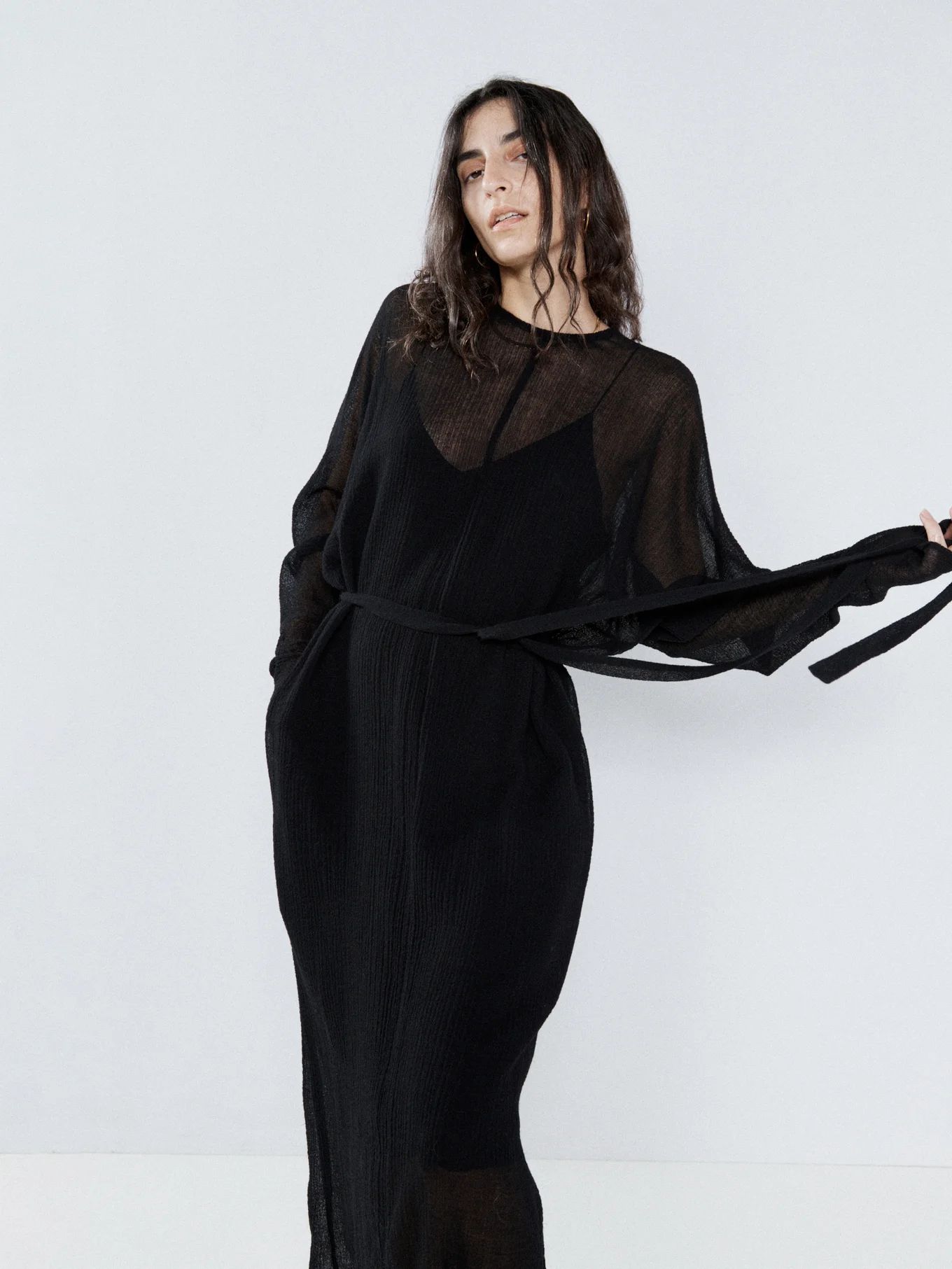Crinkled wool batwing sheer dress | Matches (UK)