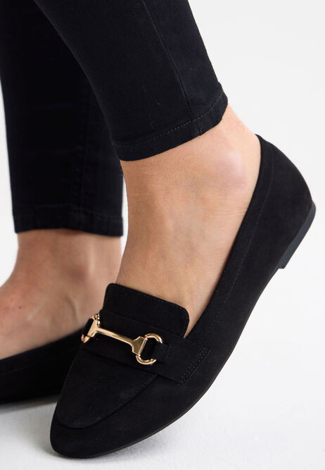 Womens Black & Gold Bar Flat Loafer | Peacocks