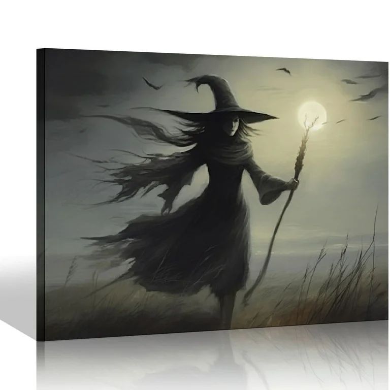 Zhiwo Vintage Halloween Canvas Wall Art, Framed Victorian Witch In Moonlight Meadow Poster, Hallo... | Walmart (US)