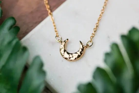 Crescent moon necklace | Dainty gold plated celestial necklace | Gifts for her under 30 | Upside dow | Etsy (US)