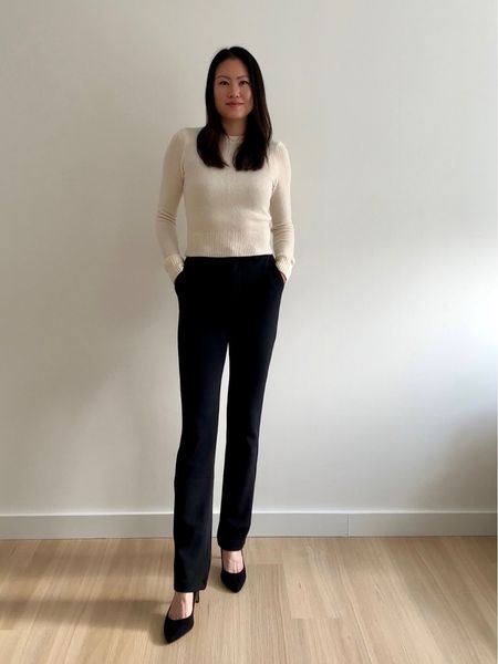 Business Casual work outfit. Slim straight pants. Fitted cream sweater. Black Stuart Weitzman pumps. Winter outfit. Winter work outfit 

#LTKsalealert #LTKSeasonal #LTKworkwear