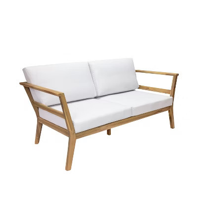 Sunnydaze Bodie Acacia Wood Outdoor Patio Loveseat with Bone White Cushions - 62" W | Target
