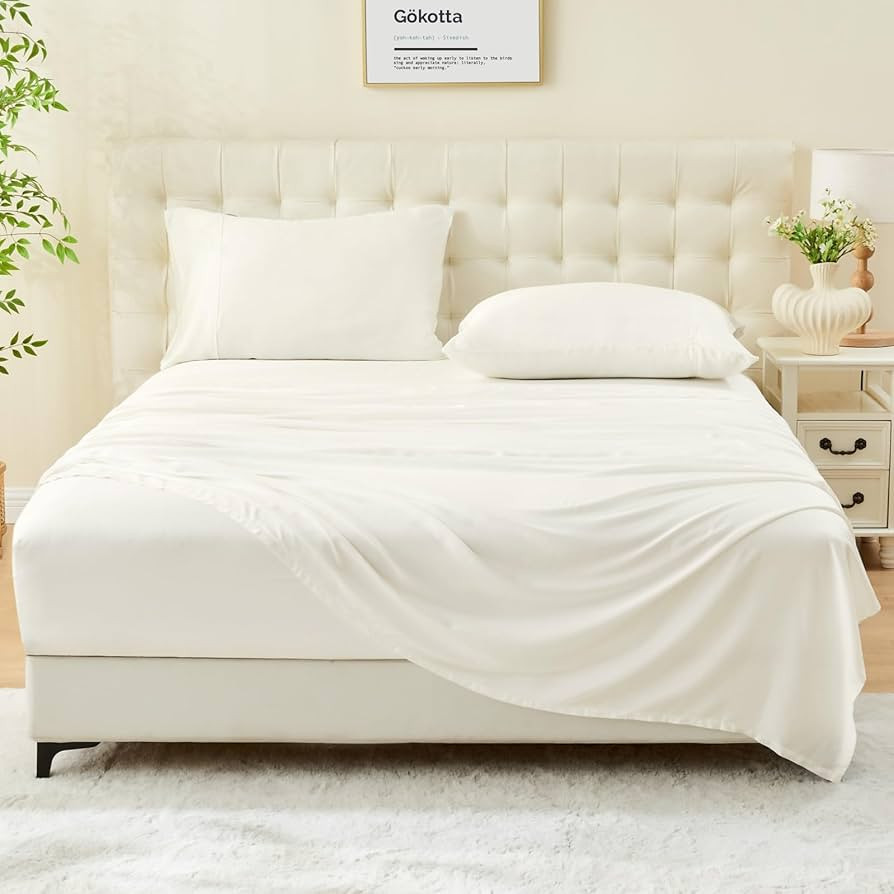 GOKOTTA King Size Bed Sheets 4 Piece Set, 100% Rayon Derived from Bamboo, Cooling for Hot Sleeper... | Amazon (US)