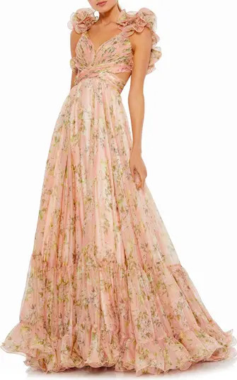 Floral Chiffon Cutout Ballgown | Nordstrom