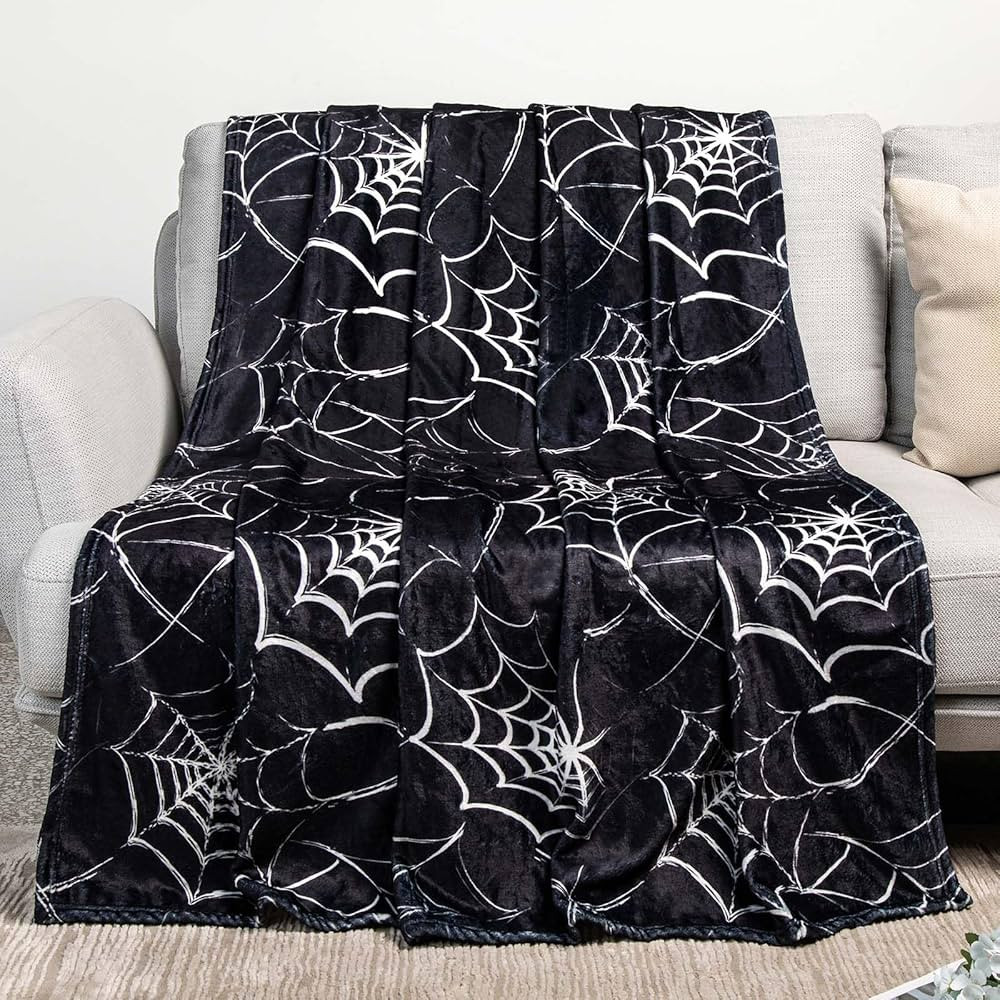 Spider Web throw Blanket Gothic Black Blanket Skeleton Blanket Witch Blanket for Skull Bedding Go... | Amazon (US)