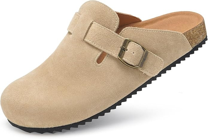 ZUSERIS Women's Men's Suede Clogs Leather Mules Cork Footbed Potato Shoes Comfort Slip on Sandals... | Amazon (US)