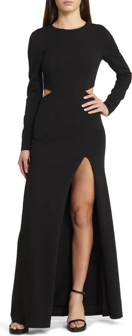 Going For the Wow Side Slit Long Sleeve Gown | Nordstrom