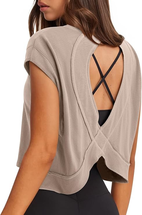 LASLULU Women's Athletic Open Back Short Sleeve T-Shirt | Amazon (US)
