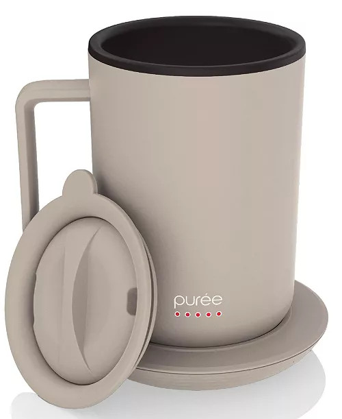 Tzumi Puree Warming Coffee Mug, 12 oz. Stainless Steel Coffee Mug with Mug Warmer Coaster and Lid... | Macy's