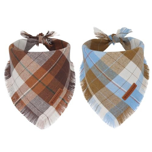 ADOGGYGO Fall Dog Bandanas with Tassels Edges, Stylish Plaid Pet Halloween Thanksgiving Scarf Bib, Orange Plaid Fall Bandanas for Small Dogs Pets (Small) | Amazon (US)