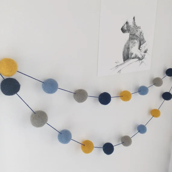 Felt Balls Garland/blue Grey Yellow Mustard/pompom | Etsy | Etsy (US)