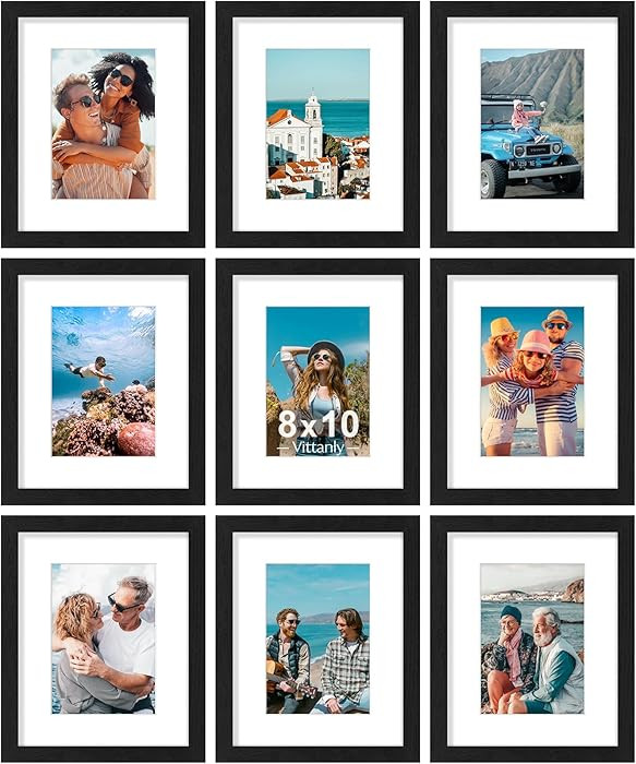 Vittanly 8x10 Picture Frames Set of 9, Shatter Resistant Plexiglass, Display 5x7 Pictures with Ma... | Amazon (US)