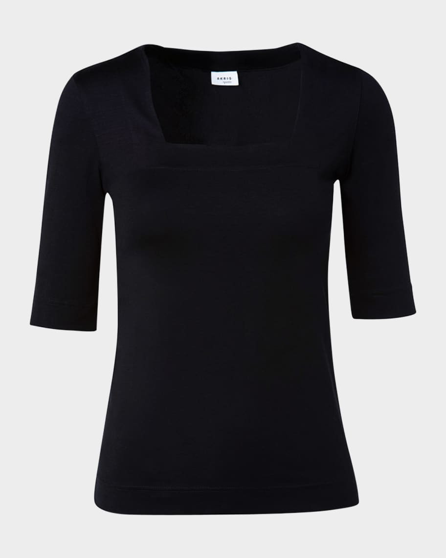 Akris punto Square-Neck Jersey Top | Neiman Marcus