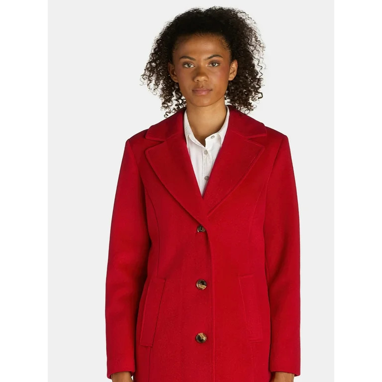 Time and Tru Women's and Women's Plus Faux Wool Solid Button Front Coat, Sizes XS-3X | Walmart (US)