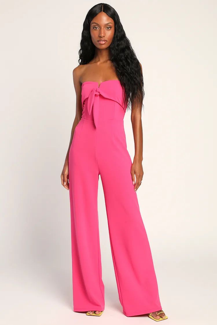 Ready to Impress Hot Pink Strapless Tie-Front Wide-Leg Jumpsuit | Lulus (US)