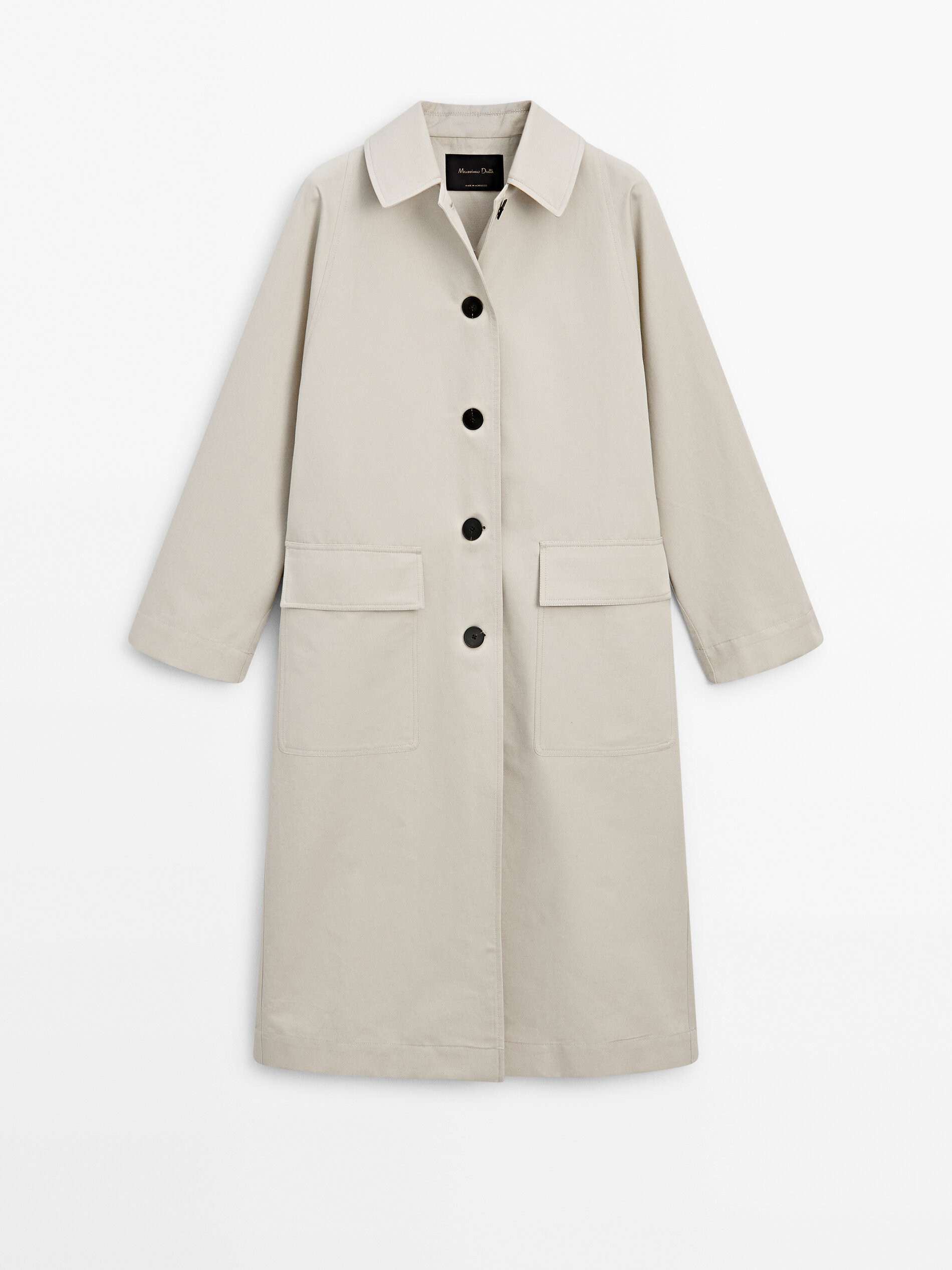 Long cotton blend trench coat with buttons | Massimo Dutti UK