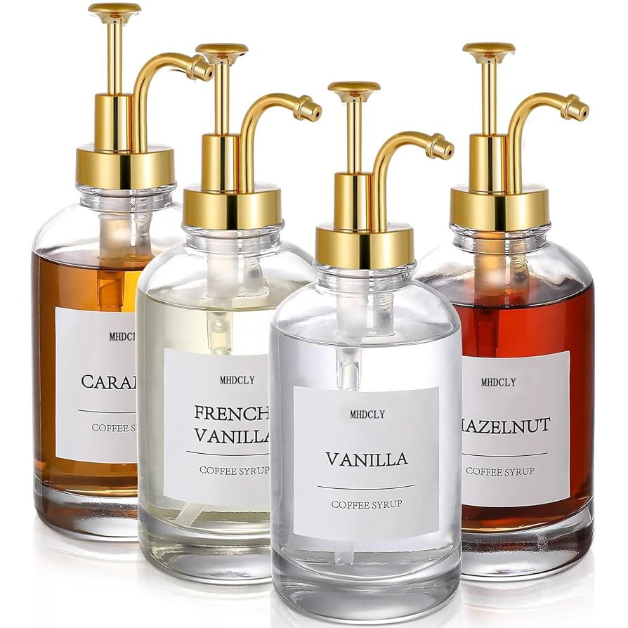 Coffee Bar Accessories, Coffee Syrup Dispenser - 4pack,16.9oz Syrup Dispenser with Labels,Syrup P... | Amazon (US)