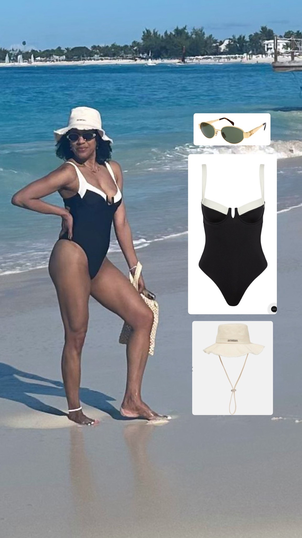BEACH DAY ESSENTIALS! Loving this black and white swimsuit from @Monday styled with my beige hat, chic gold sunglasses, and a rafia clutch for a classic and flatering look and escape-ready for a winter sun holiday..

#LTKstyletip #LTKluxury #LTKbeachwear  

 #LTKdayinmylife #LTKootd #LTKTravel
