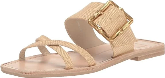 Dolce Vita Lowyn Natural Raffia Slip On Buckle Detailed Squared Toe Flat Sandals (Natural Raffia,... | Walmart (US)