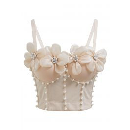 3D Organza Floral Pearl Decor Bra Top | Chicwish